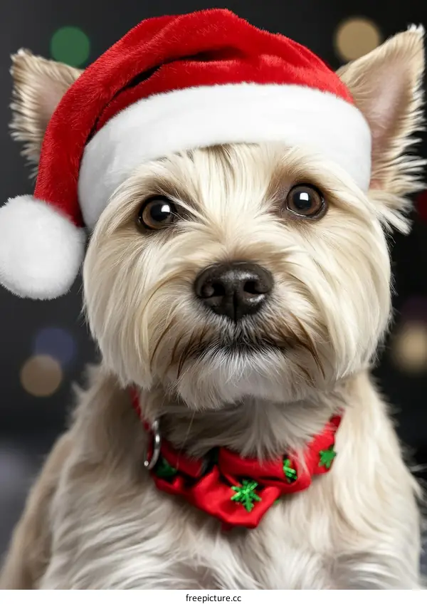 Adorable Christmas Dog Wearing Santa Hat
