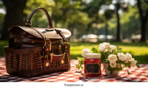 Picnic in the park with a basket full of goodies