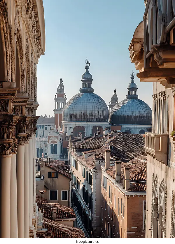 Aerial View of Venice, Italy with Churches and Red Roofs