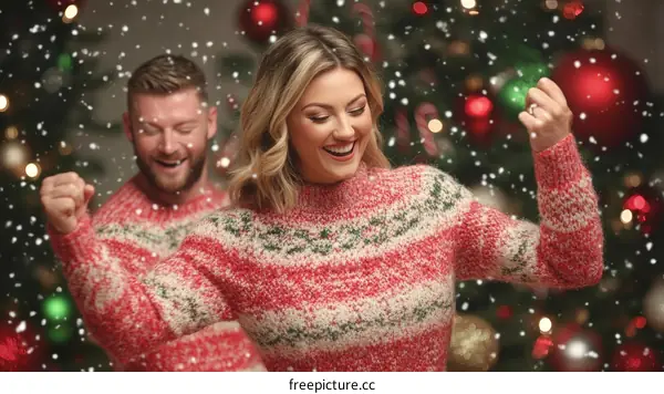 Christmas Couple Dancing in the Snow