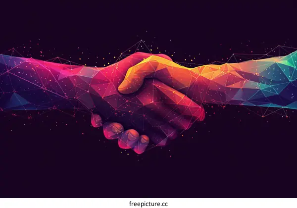 Two Hands of Different Colors Shaking over a Black Background