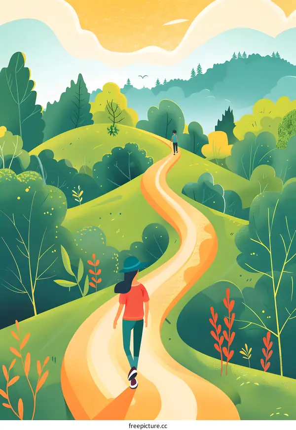 Couple Walking On Winding Path in Green Nature