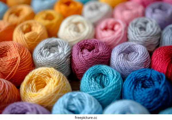 colorful yarn balls background texture closeup
