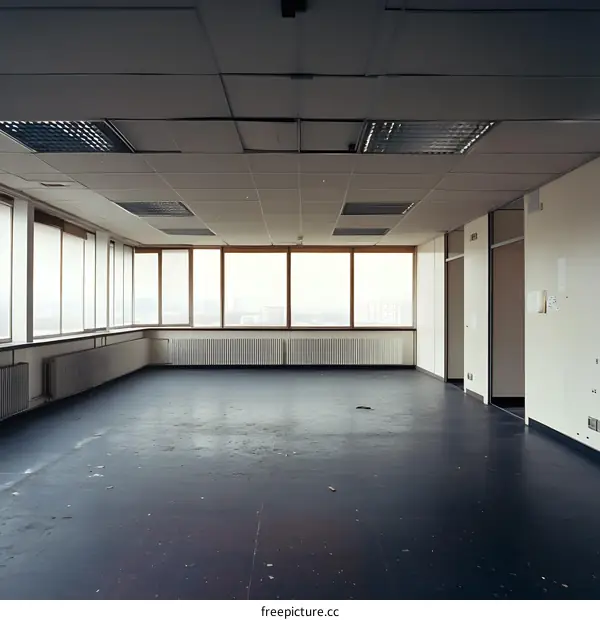 Empty Office Space with Large Windows and City View
