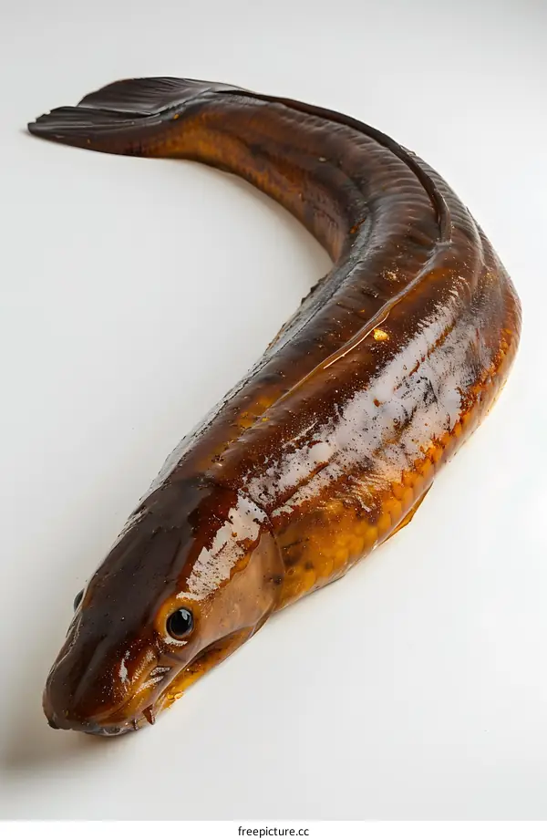 Smoked sturgeon fish on a white background