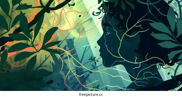 Abstract Illustration of a Woman in a Jungle