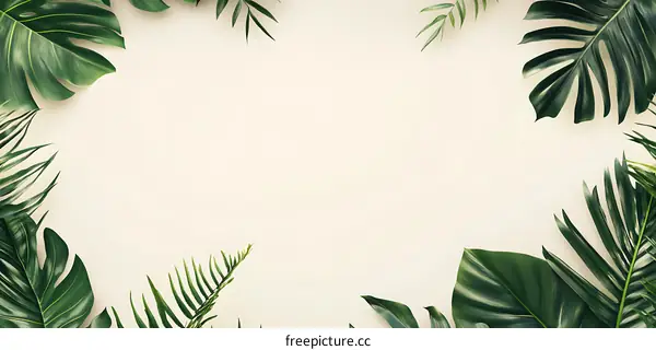 Tropical Leaves Frame White Background