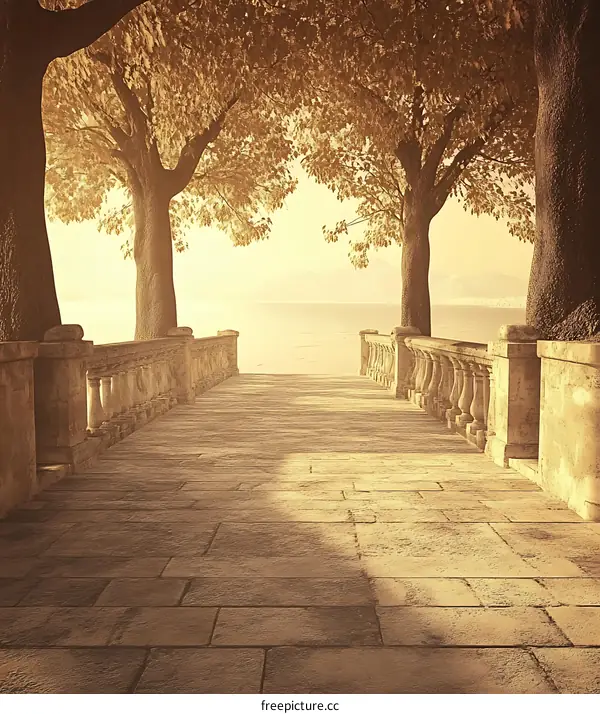 Stone Pathway Leading to a Tranquil Lake