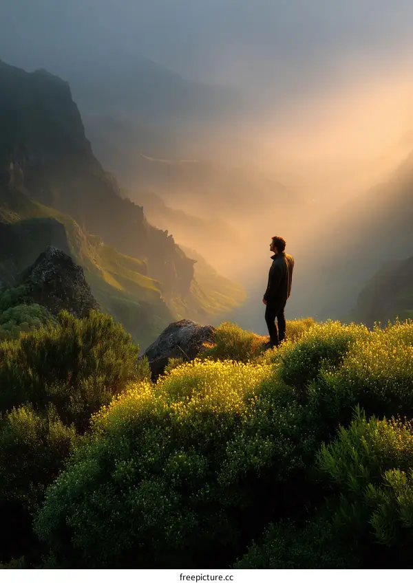 Sunrise View from Mountain Top with Single Figure