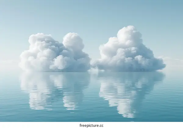 Two large clouds floating above the ocean