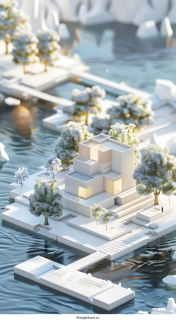 Minimalist White House on a Water Island