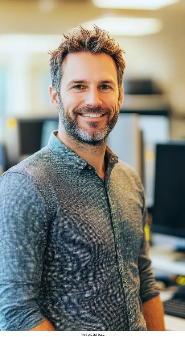 Smiling Caucasian Man in Office Portrait