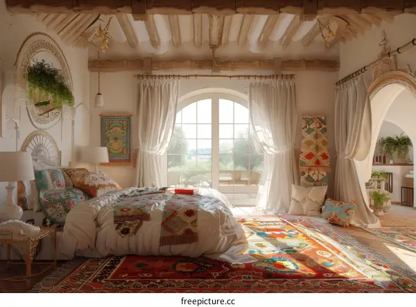 Bohemian Bedroom Interior Design Illustration