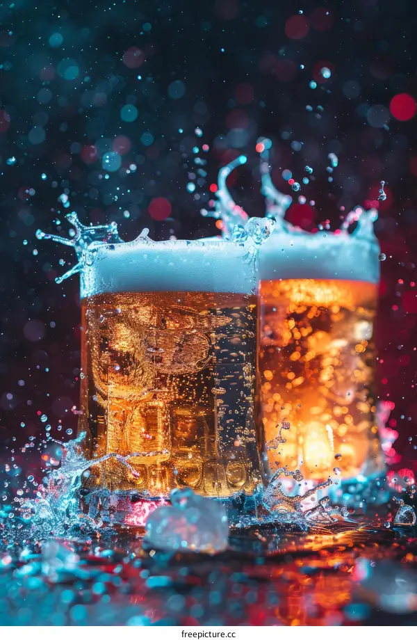 Two glasses of beer with water splash