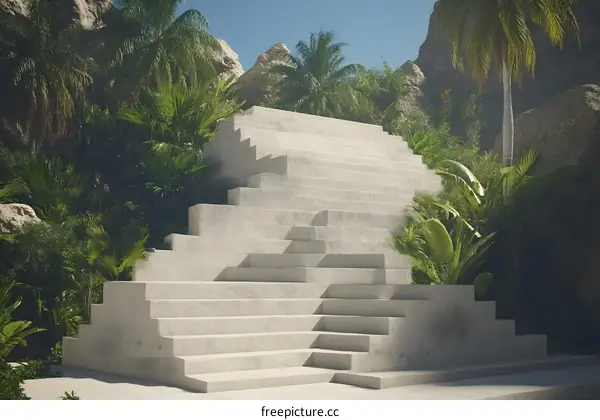 Modern Concrete Steps in Tropical Jungle