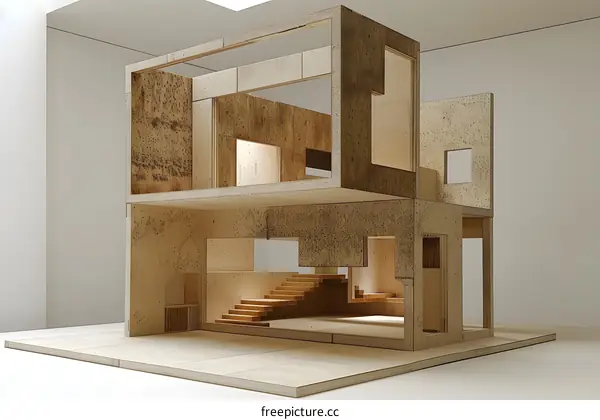 Wooden Model of Modern House Architecture with Stairs