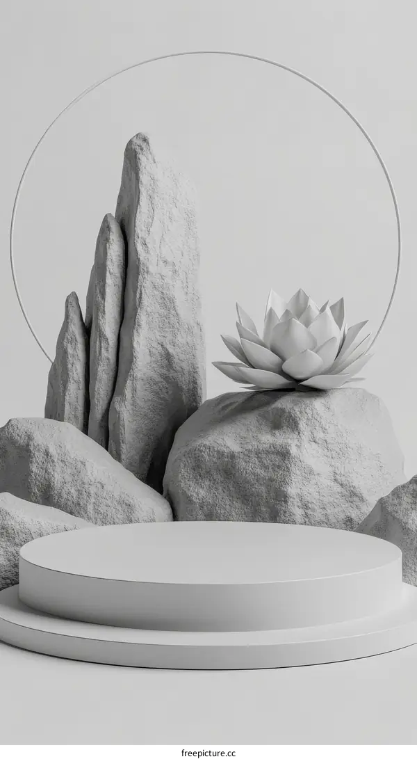 Abstract Minimalist Scene with Stones and Flower