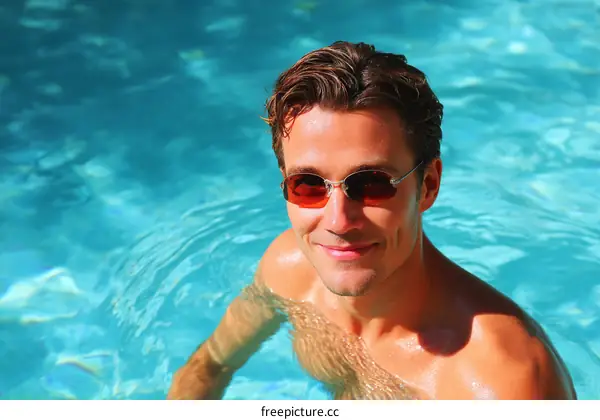 Man in Sunglasses Relaxing in a Swimming Pool