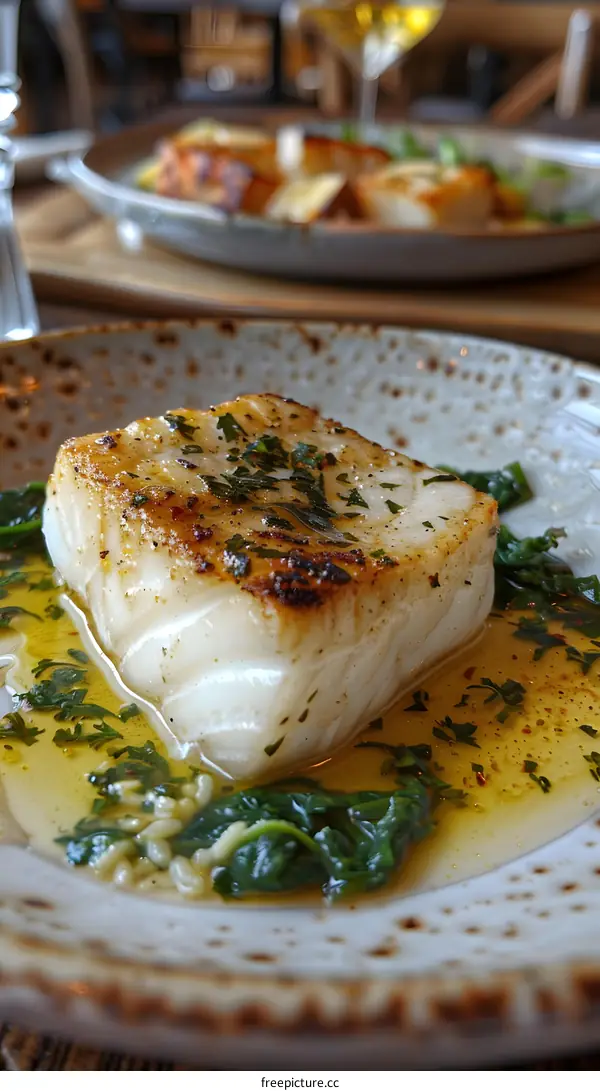 Pan-fried cod with spinach and lemon butter sauce