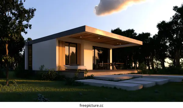 Modern Minimalist Home Design with Wooden Accents and Open Porch