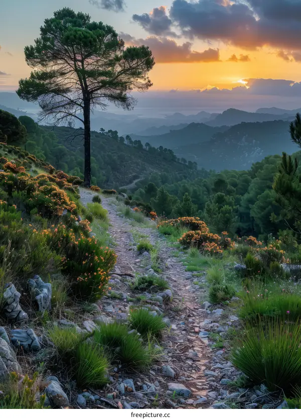 Majestic Mountain Sunset with Hiking Path