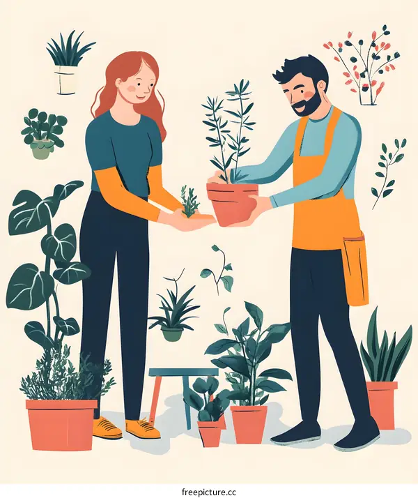 Woman Buying Plant From Male Gardener