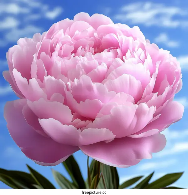 Close-up of a Beautiful Pink Peony Flower against a Sky Background
