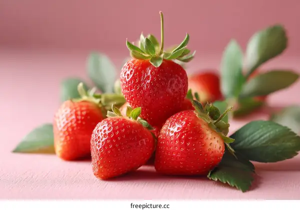 Close-up of Fresh Strawberries on a Pink Background