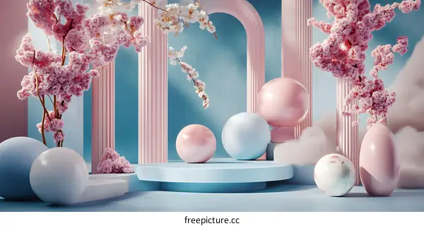 Abstract Minimalist 3D Rendering with Pastel Colors and Geometric Shapes