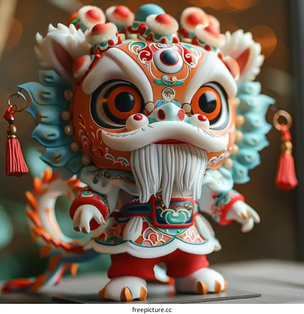 A 3D rendering of a Chinese lion statue