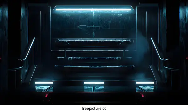 Futuristic Sci Fi Corridor With Blue Lights and Glowing Metal
