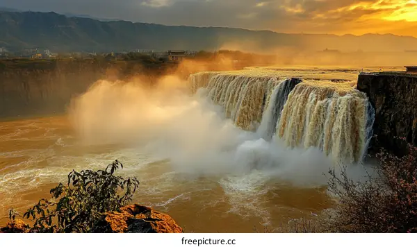 Majestic Waterfall at Golden Hour