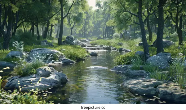 Tranquil River Winding Through a Forest
