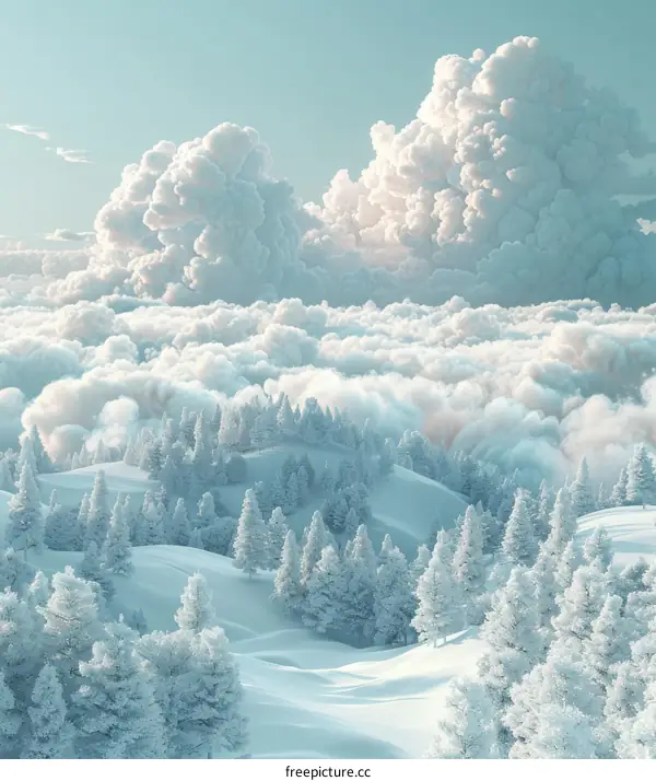 A Winter Wonderland of Snow-Covered Hills and Trees