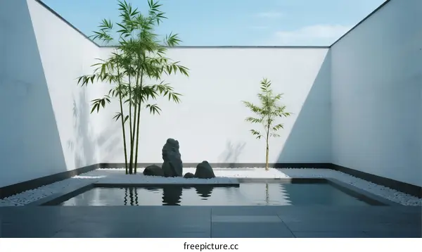 Minimalist Zen Garden with Bamboo and Stone Decoration