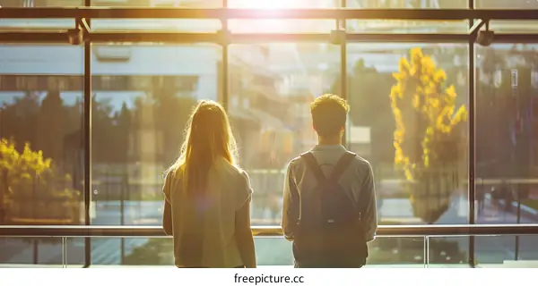 Couple Looking Out Window Together In A City