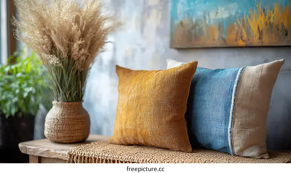 Rustic Living Room Cushions with Dried Flowers