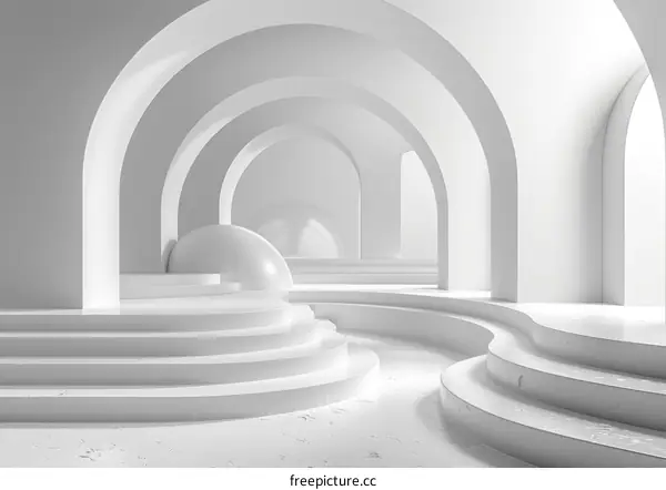 Futuristic Hallway - White Corridor 3D Render