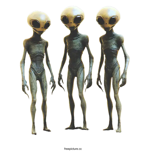[Transparent Background PNG]Three Alien Figures Standing on a Rocky Surface
