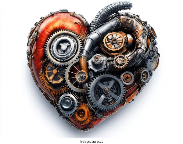 Steampunk Heart Illustration with Gears and Mechanisms