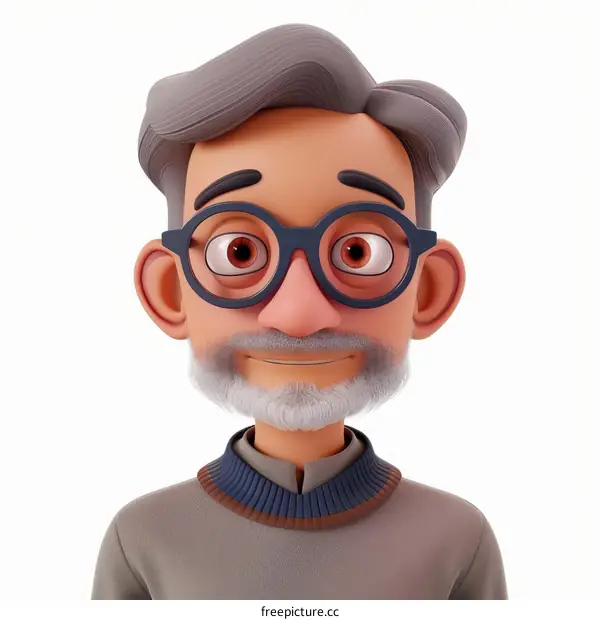 3D rendering of a gray-haired male cartoon character