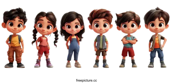 [Transparent Background PNG]Group of Cute Cartoon Children