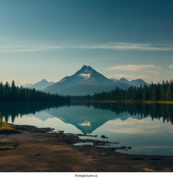 mountain lake reflecting sky and trees