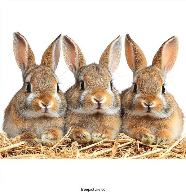 Three Adorable Baby Rabbits in a Hay Nest