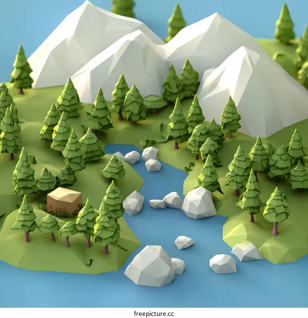 Low Poly Forest and Mountains Landscape