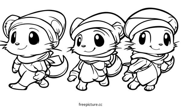 Cute Cartoon Animals Wearing Winter Clothes