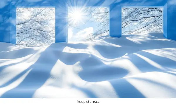 Winter Wonderland Snowy Landscape through Blue Windows
