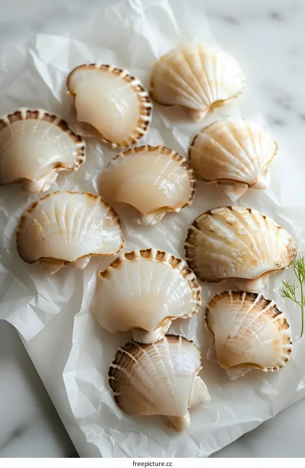 Fresh Scallops on Parchment Paper
