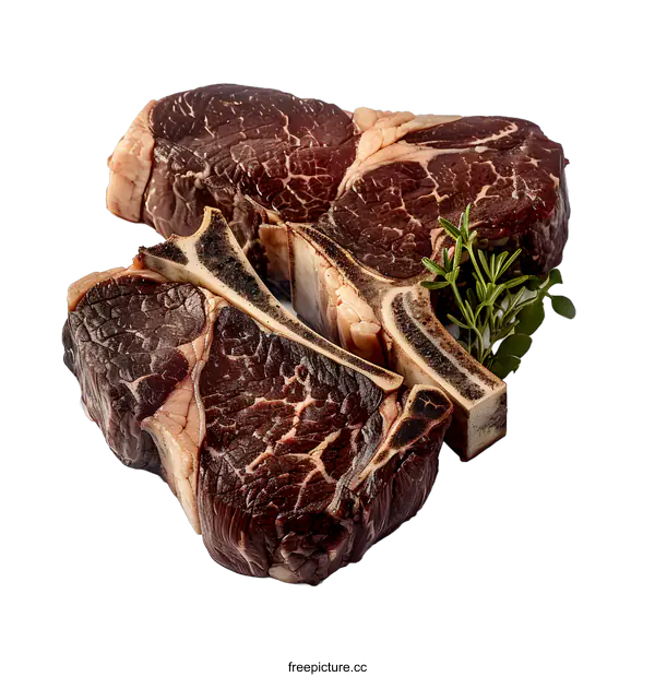 [Transparent Background PNG]Two Raw T-bone Steaks on a White Background
