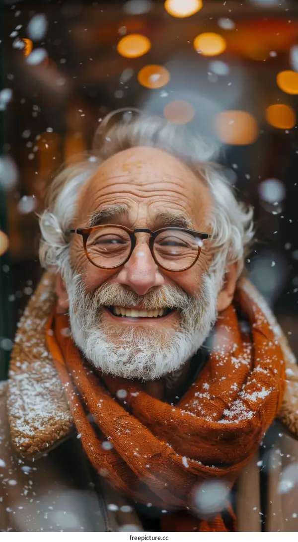 Smiling Senior Man in Winter Snow